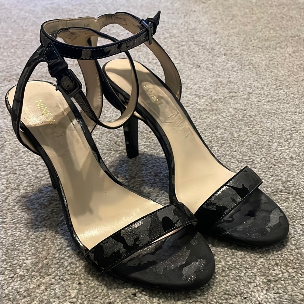 Nine West Black & Silver Metallic Camo Heels